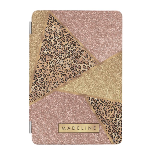 Geometric Rose Gold Blush Glitter Leopard Pattern iPad Mini Cover (Front)