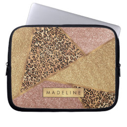 Geometric Rose Gold Blush Glitter Leopard Pattern Laptop Sleeve