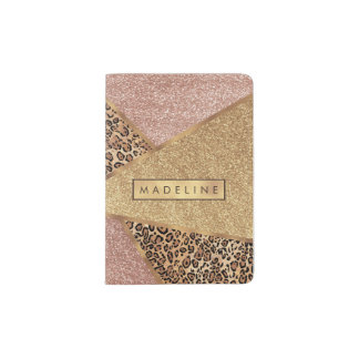 Geometric Rose Gold Blush Glitter Leopard Pattern Passport Holder