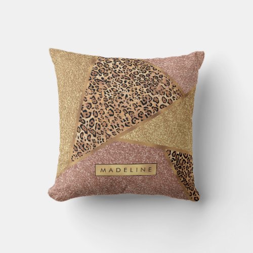 Geometric Rose Gold Blush Glitter Leopard Pattern Throw Pillow
