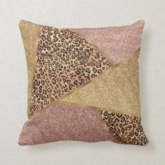Geometric Rose Gold Blush Glitter Leopard Pattern Throw Pillow