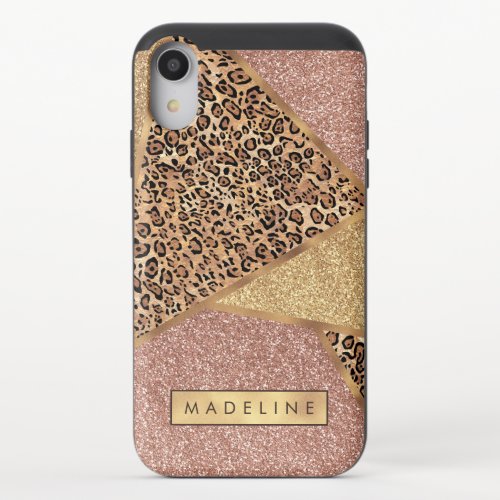 Geometric Rose Gold Blush Glitter Leopard Pattern iPhone XR Slider Case