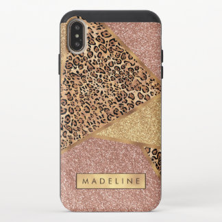 Geometric Rose Gold Blush Glitter Leopard Pattern iPhone XS Max Slider Case