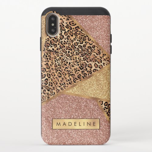 Geometric Rose Gold Blush Glitter Leopard Pattern iPhone XS Max Slider Case