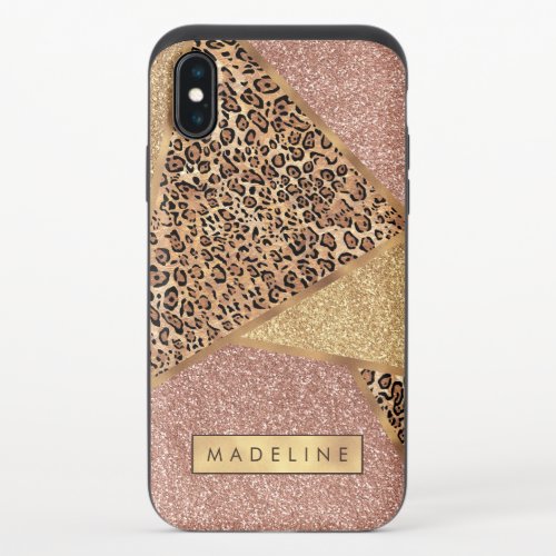 Geometric Rose Gold Blush Glitter Leopard Pattern iPhone X Slider Case