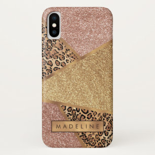 Geometric Rose Gold Blush Glitter Leopard Print iPhone X Case
