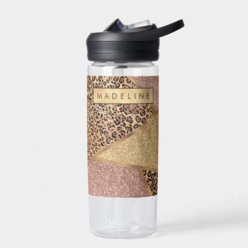 Geometric Rose Gold Blush Glitter Leopard Water Bottle