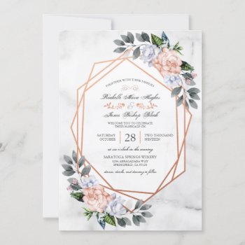 Geometric Rose Gold Floral Wedding Invite by Trifecta_Designs at Zazzle