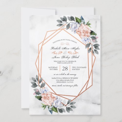 Geometric Rose Gold Floral Wedding Invite