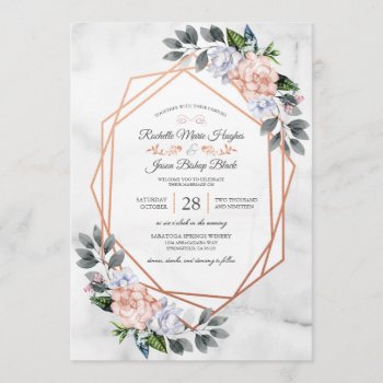 Geometric Rose Gold Floral Wedding Invite by Trifecta_Designs at Zazzle