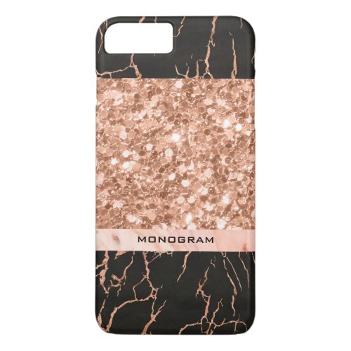 Geometric Rose_Gold Glitter  Black Marble Pattern iPhone 8 Plus7 Plus Case