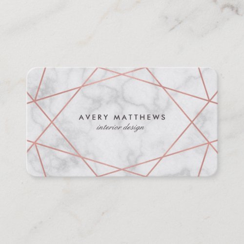 Geometric Rose Gold  Light Gray Marble Business Card