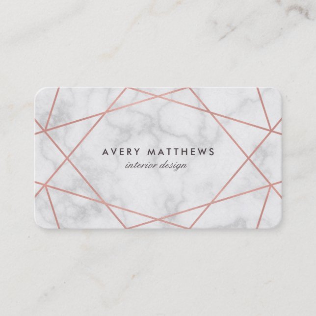 Geometric Rose Gold | Light Gray Marble Business Card (Front)