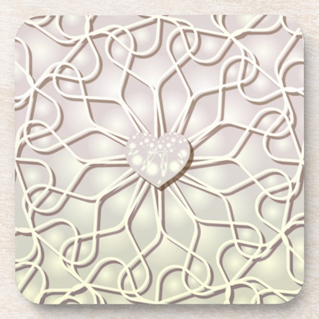 Geometric Rose Gold LOVE Heart Pattern Beverage Coaster (Front)