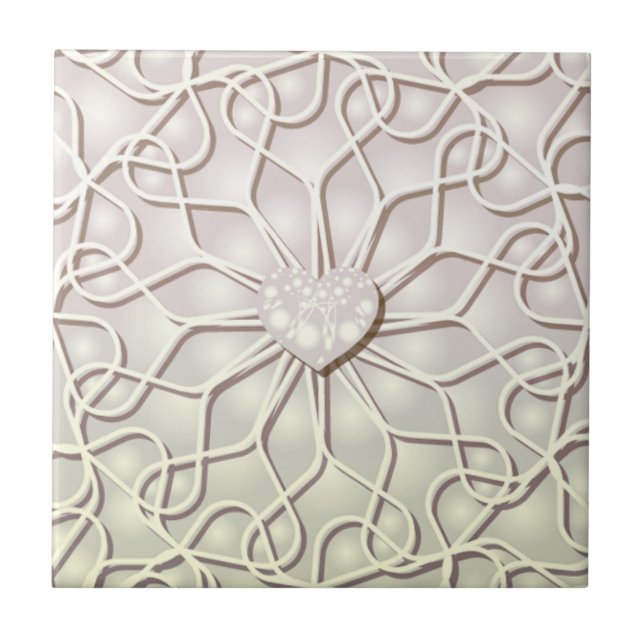 Geometric Rose Gold LOVE Heart Pattern Ceramic Tile (Front)