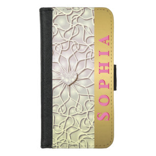 Geometric Rose Gold LOVE Heart Pattern iPhone 8/7 Wallet Case
