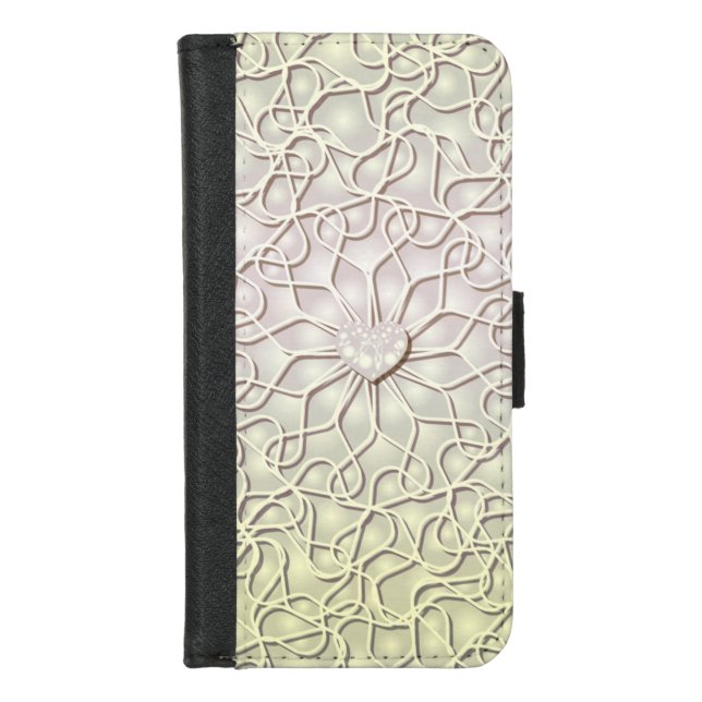 Geometric Rose Gold LOVE Heart Pattern iPhone Wallet Case (Front)