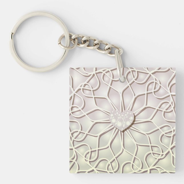 Geometric Rose Gold LOVE Heart Pattern Keychain (Front)