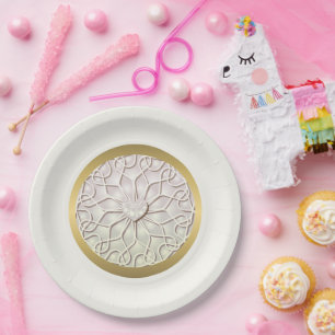 Geometric Rose Gold LOVE Heart Pattern Paper Plates