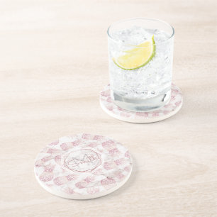 Geometric rose gold pineapples marble pattern drink coaster