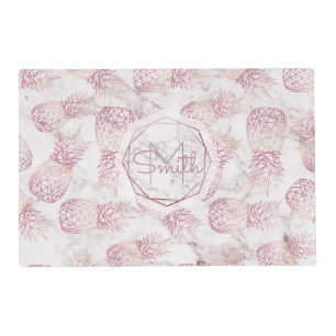 Geometric rose gold pineapples marble pattern placemat