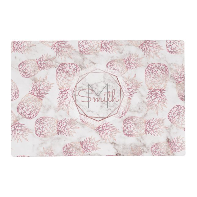 Geometric rose gold pineapples marble pattern placemat (Front)
