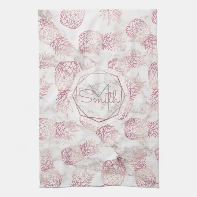 Geometric rose gold pineapples marble pattern towel (Vertical)