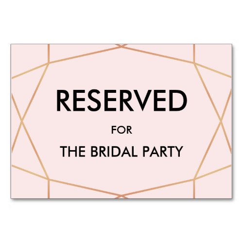 Geometric Rose Gold Reserved Table Sign  Custom Table Number