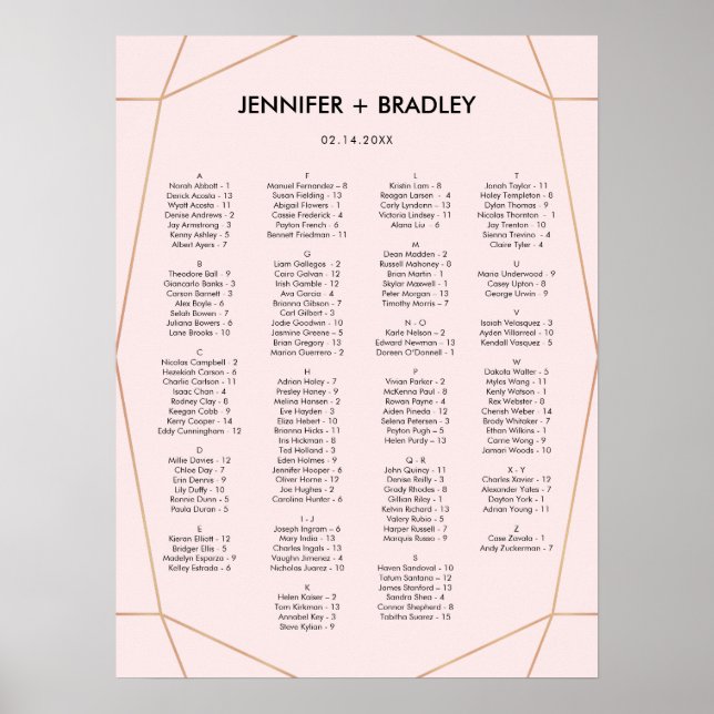 Geometric Rose Gold Seating Chart | Custom Color (Front)