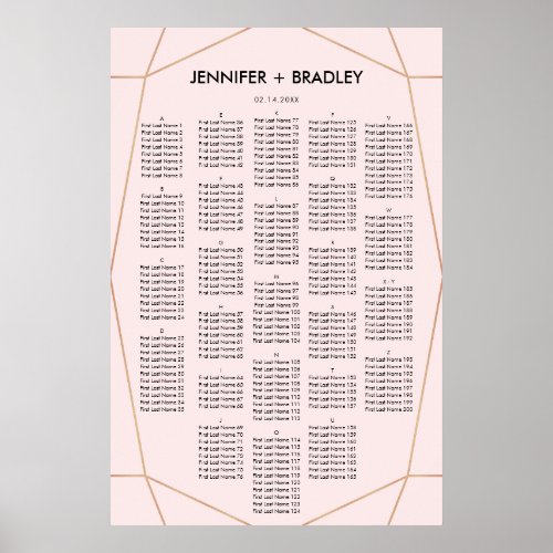 Geometric Rose Gold Seating Chart  Custom Color