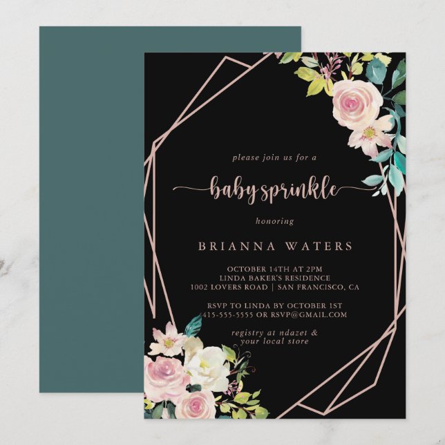Geometric Rose Gold Spring Floral Baby Sprinkle  Invitation (Front/Back)