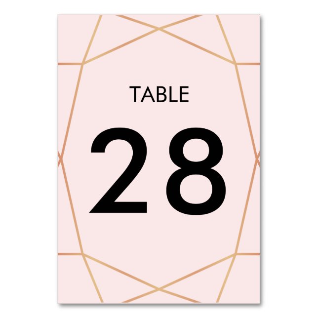 Geometric Rose Gold Table Number | Custom Color (Front)