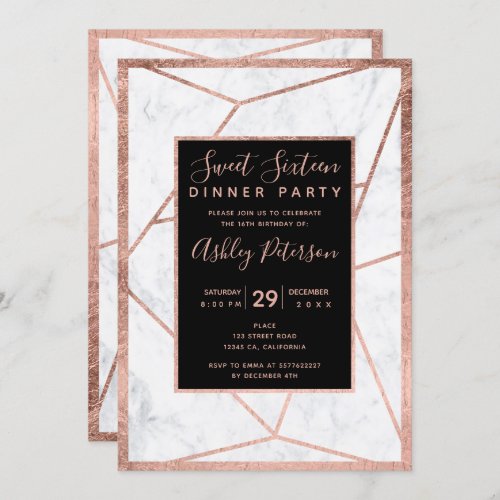 Geometric rose gold terrarium marble Sweet 16 Invitation