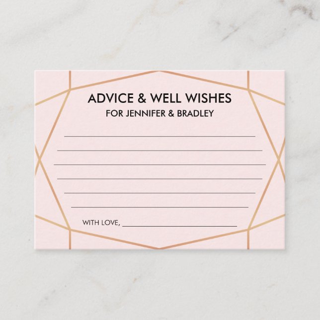 Geometric Rose Gold Wedding Advice Card (Front)