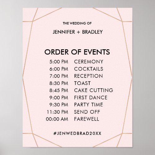 Geometric Rose Gold Wedding Schedule Sign