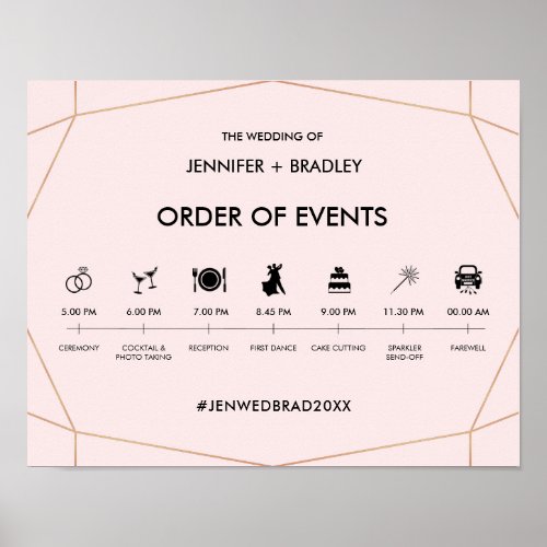 Geometric Rose Gold Wedding Timeline Sign