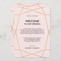 Geometric Rose Gold Wedding Welcome Note
