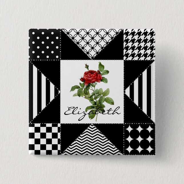 Geometric Rose Name Pinback Button (Front)