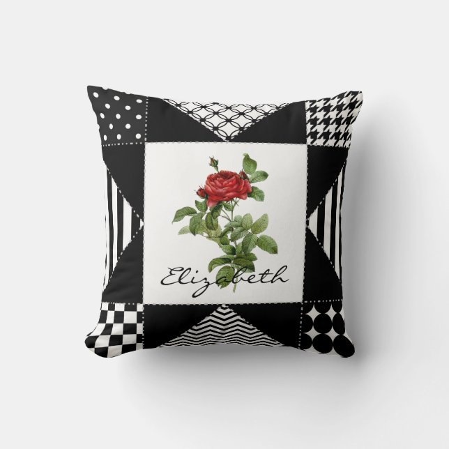 Geometric Rose Name Throw Pillow (Front)