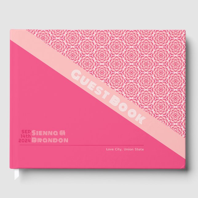 Geometric Roses Red Wedding Guest Book (Front)