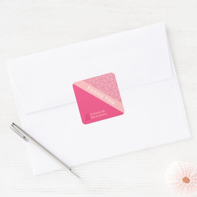 Geometric Roses Red Wedding Square Sticker (Envelope)