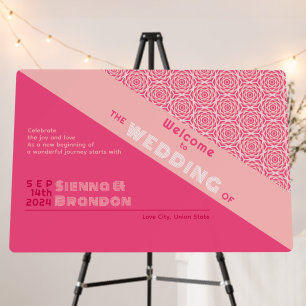 Geometric Roses Red Wedding Welcome Sign