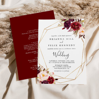 Geometric Rustic Boho Floral Front & Back Wedding Invitation