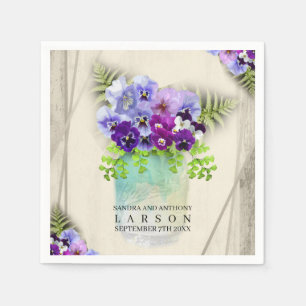 Geometric Rustic Elegant Pansies Wedding Dinner Napkins
