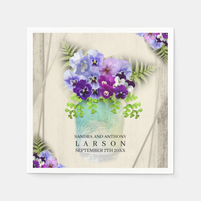 Geometric Rustic Elegant Pansies Wedding Dinner Napkins (Front)