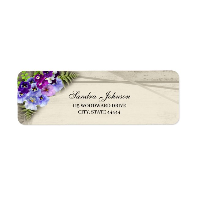 Geometric Rustic Elegant Pansies Wedding Label (Front)