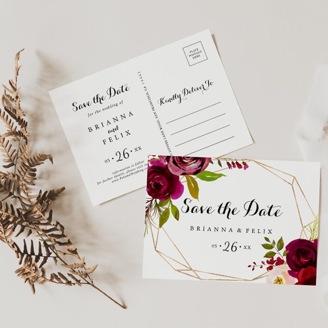Geometric Rustic Floral Horizontal Save the Date Postcard (Creator Uploaded)