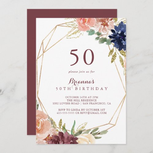 Geometric Rustic Gold 50th Birthday Party Invitation