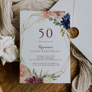 Geometric Rustic Gold 50th Birthday Party Invitation