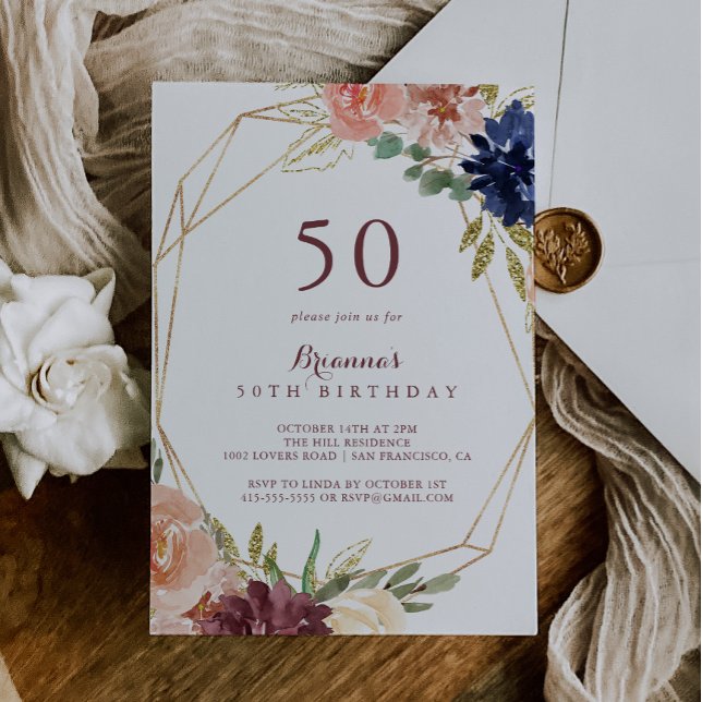 Geometric Rustic Gold 50th Birthday Party Invitation (Creator Uploaded)